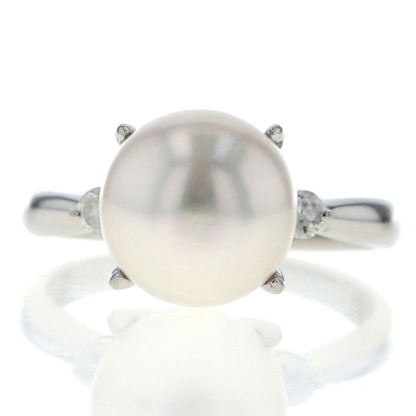 Pt900 プラチナ リング パール 真珠 8.8mm ダイヤモンド 0.10ct フォーマル 絞り 指輪 7号 仕上済 zz