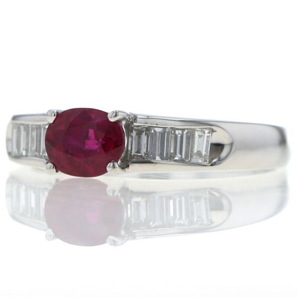 Pt 900 プラチナ リング ルビー 1.08 ct ダイヤモンド オーバル ライン テーパーバゲット 指輪 15号 仕上済 zz