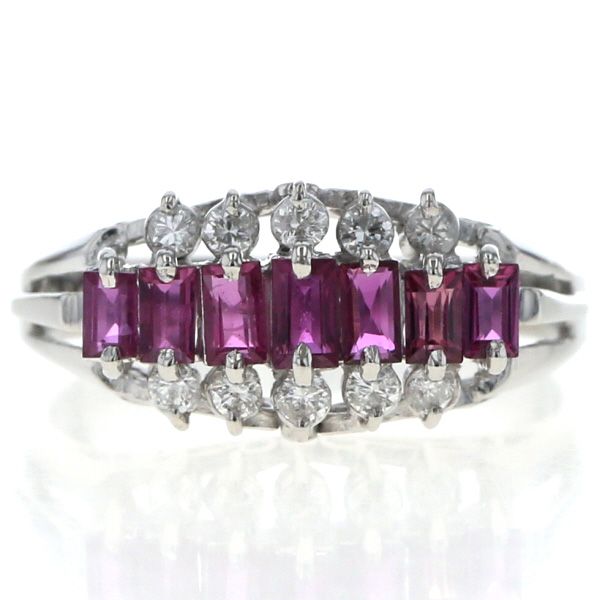 Pt 900 プラチナ リング ルビー 0.72 ct ダイヤモンド 0.19 バゲットカット 三文字 割れ腕 指輪 11号 仕上済 zz