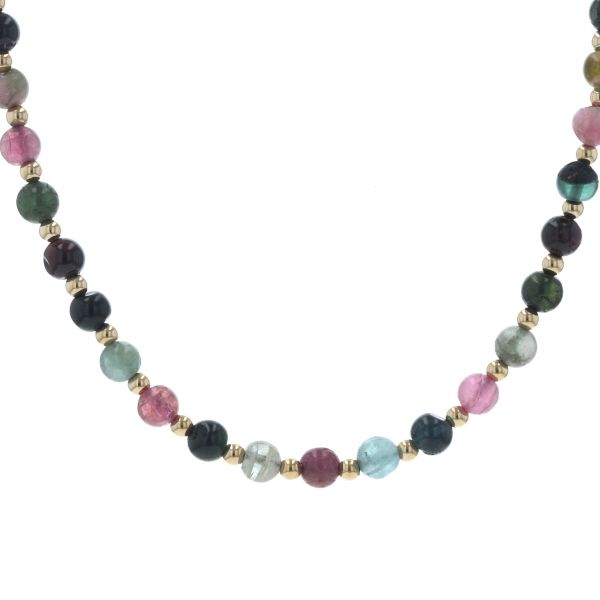 K18YG イエローゴールド ネックレス マルチ トルマリン ボール グラデーションチェーン ラウンド 42cm 仕上済 zz