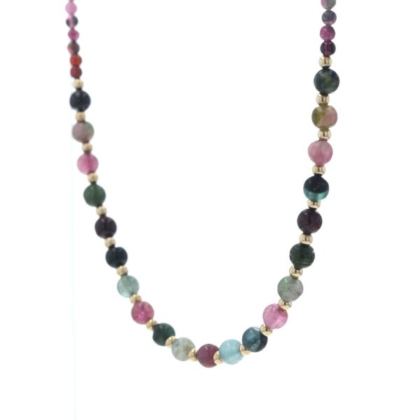 K 18 YG イエローゴールド ネックレス マルチ トルマリン ボール グラデーションチェーン ラウンド 42 cm 仕上済 zz