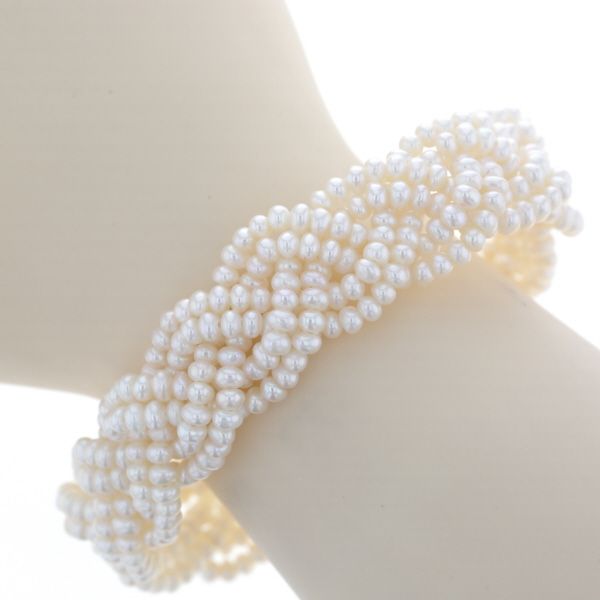 SILVER シルバー ネックレス ブレスレット パール 淡水真珠 2点セット ツイスト 三つ編み 44 cm 18 仕上済 zz