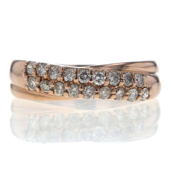 K18PG ピンクゴールド リング ダイヤモンド 0.25ct 2列 クロスパヴェ ウェーブ 指輪 5号 仕上済 zz