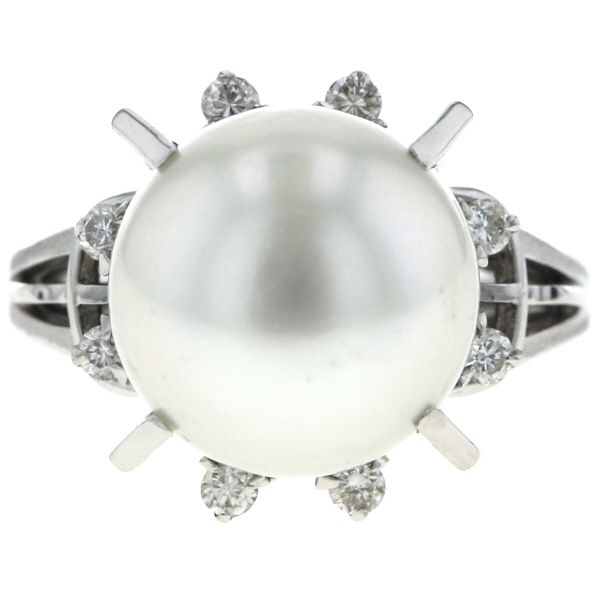 Pt900 リング パール 南洋真珠 12.7mm ラウンド ダイヤモンド 0.25ct 取り巻き アラベスク 指輪 13号 仕上済 zz