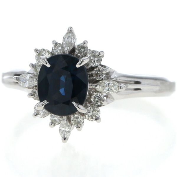 Pm 900 プラチナ リング サファイア 1.44 ct ダイヤモンド 0.38 取り巻き デザイン 指輪 19号 仕上済 zz