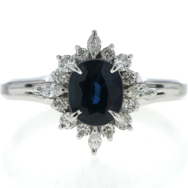 Pm 900 プラチナ リング サファイア 1.44 ct ダイヤモンド 0.38 取り巻き デザイン 指輪 19号 仕上済 zz