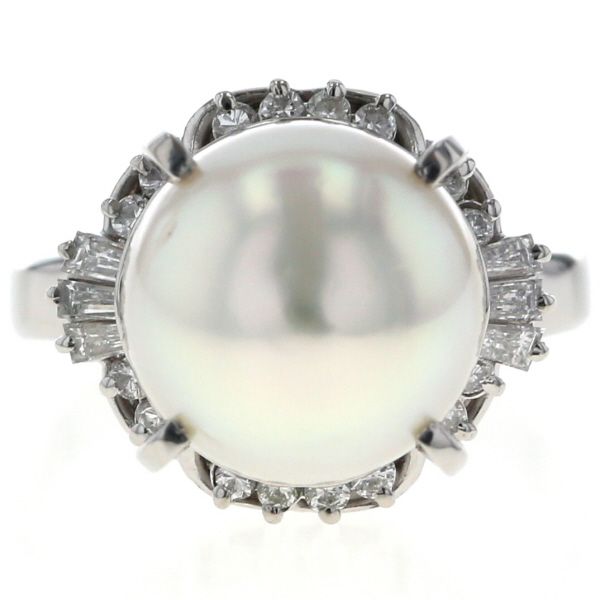 Pt900 プラチナ リング パール 南洋真珠 12.0mm ダイヤモンド 0.43ct ラウンド 取り巻き 指輪 15.5号 仕上済 zz