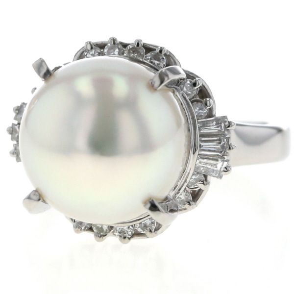 Pt 900 プラチナ リング パール 南洋真珠 12.0 mm ダイヤモンド 0.43 ct ラウンド 取り巻き 指輪 15.5号 仕上済 zz