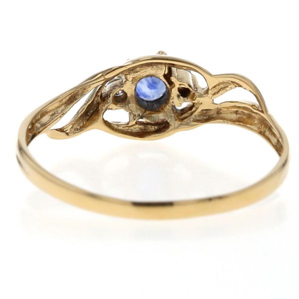 18金18Kゴールド サファイアダイヤ リング10号ウェーブデザイン K18YG イエローゴールド リング サファイア ダイヤモンド 0.028ct