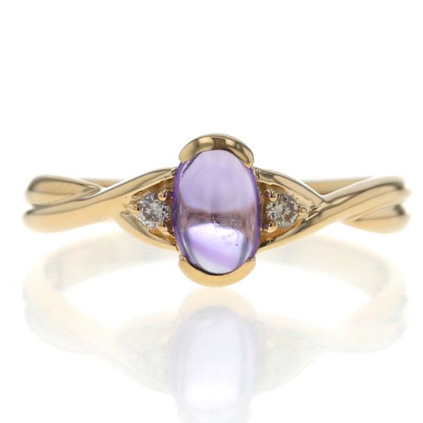 K18YG イエローゴールド リング アメジスト ダイヤモンド カボション オーバル ツイスト 指輪 11号 仕上済 zz