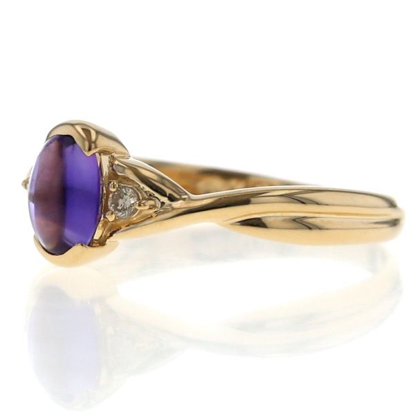 K 18 YG イエローゴールド リング アメジスト ダイヤモンド カボション オーバル ツイスト 指輪 11号 仕上済 zz