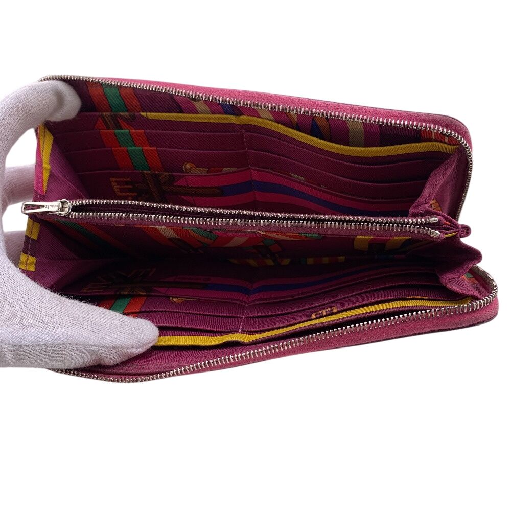  HERMESエルメス アザップロング シルクイン ラウンドファスナー 長財布 財布 ウォレット ブランド カード入れ 小銭入れ ピンク レディース その他 小物