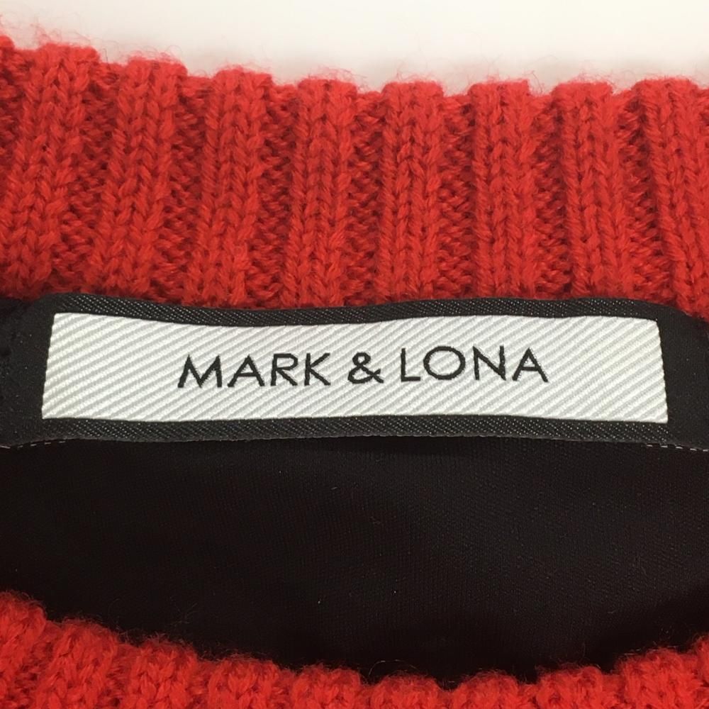  超 マークアンドロナ セーター レッド×黒×イエロー ボーダー ニット ウール混 裏地付 レディース 38 M ゴルフウェア MARK＆LONA セーター トレーナー レディースウェア