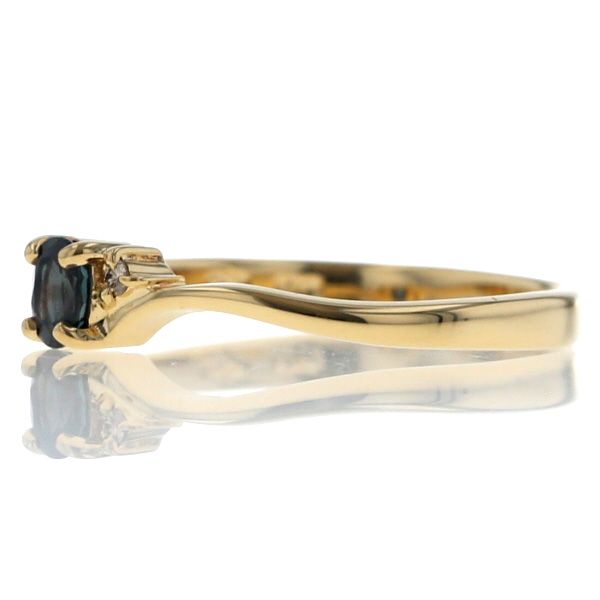 K 18 YG イエローゴールド リング サファイア ダイヤモンド オーバル ウェーブ シンプル 指輪 10.5号 仕上済 zz