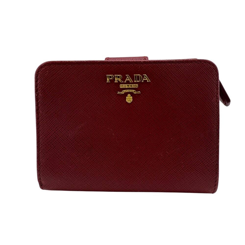 PRADA プラダ 1 ML 018 二つ折り財布 レッド レディース