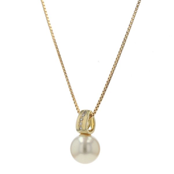 K 18 YG イエローゴールド ネックレス パール 南洋真珠 10.7 mm ダイヤモンド 0.03 ct 一粒 44.5 cm 仕上済 zz