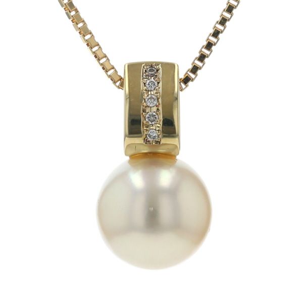K 18 YG イエローゴールド ネックレス パール 南洋真珠 10 7 mm ダイヤモンド 0 03 ct 一粒 44 5 cm 仕上済 zz