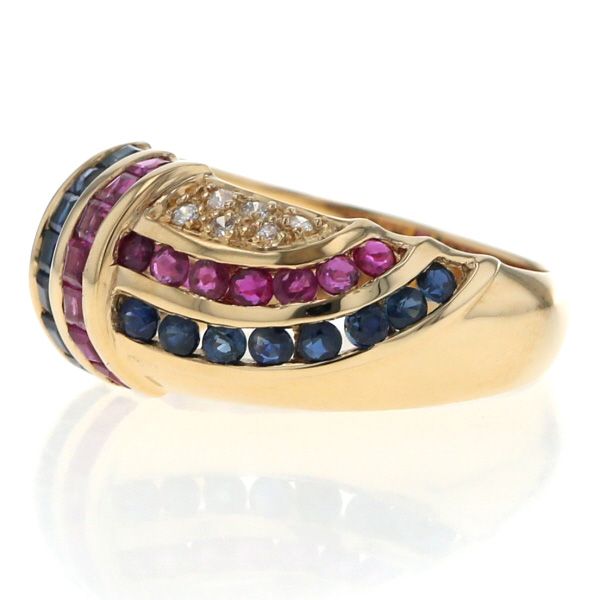 K 18 YG イエローゴールド リング ルビー サファイア 1.66 ct ダイヤモンド 0.06 ライン クロス 指輪 13号 仕上済 zz