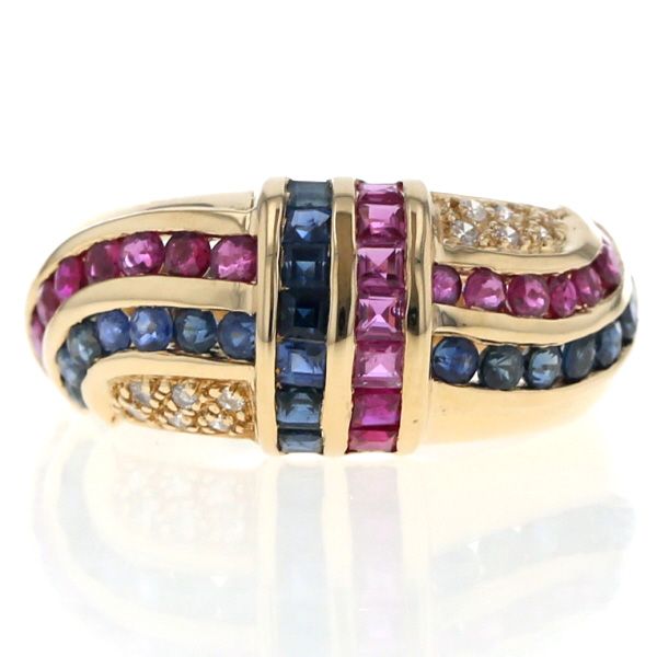 K 18 YG イエローゴールド リング ルビー サファイア 1 66 ct ダイヤモンド 0 06 ライン クロス 指輪 13号 仕上済 zz