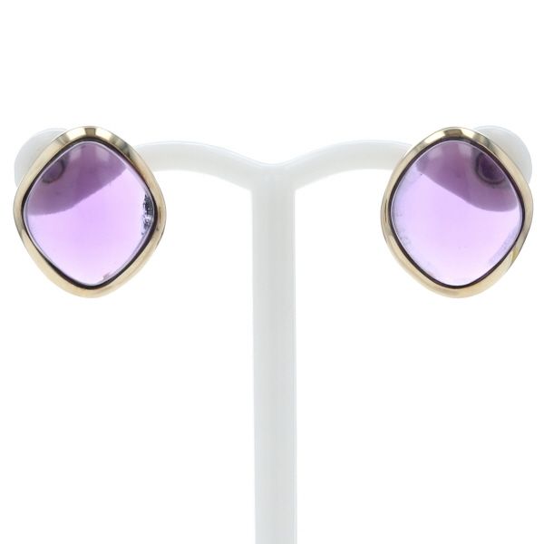 K10YG イエローゴールド ピアス アメジスト 2.00ct 2.00ct スクエア カボション デザイン 仕上済 zz