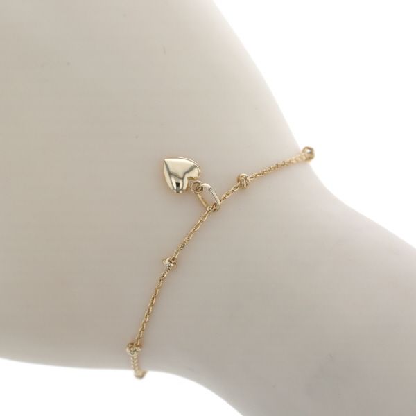 K 18 YG イエローゴールド ブレスレット ハート チャーム ステーション チェーン 17.5 cm 仕上済 zz