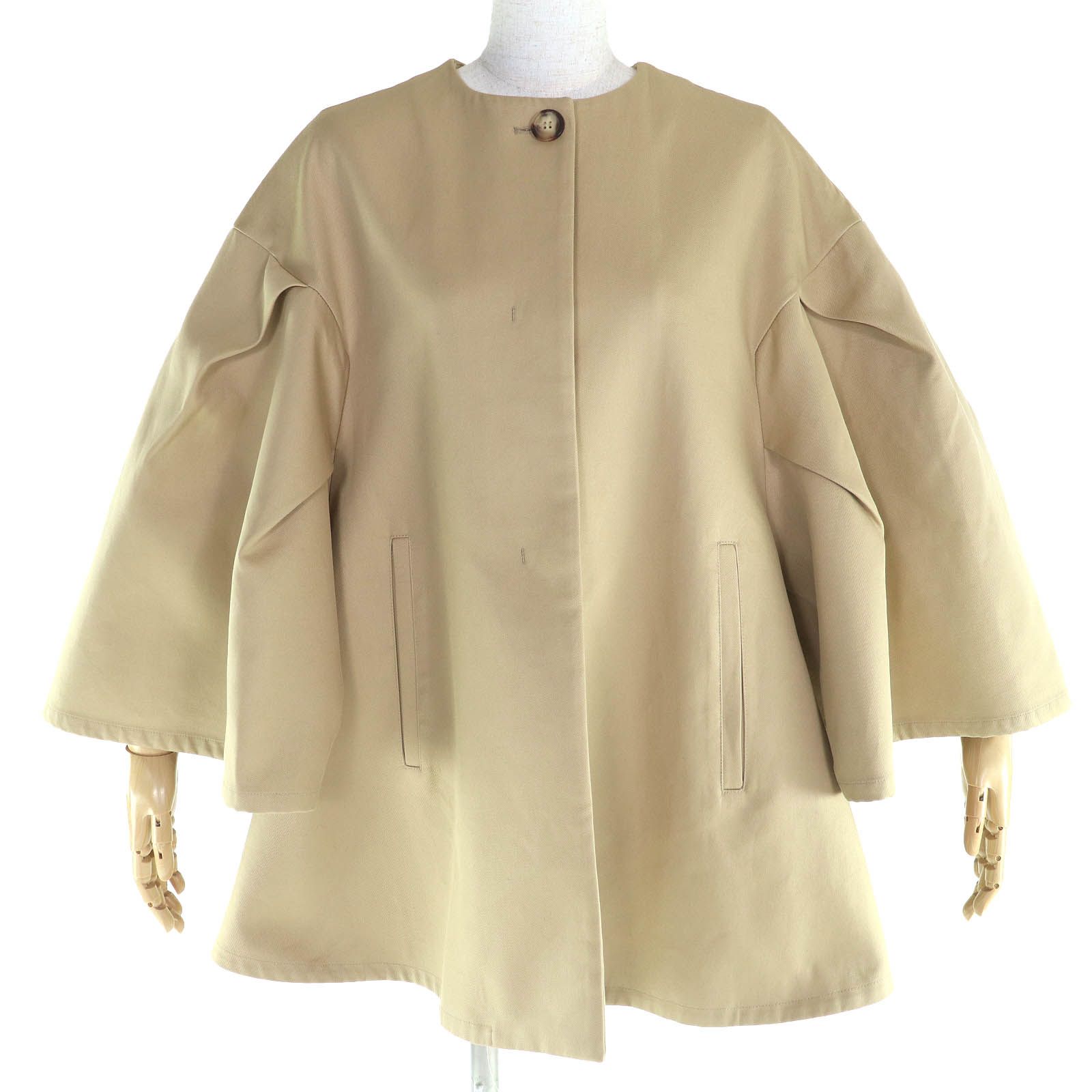 Max Mara マックスマーラ 23473104366 CORFU コットン100％ 白タグ ロゴボタン ノー ケープコート ポンチョ ベージュ S イタリア製 レディース