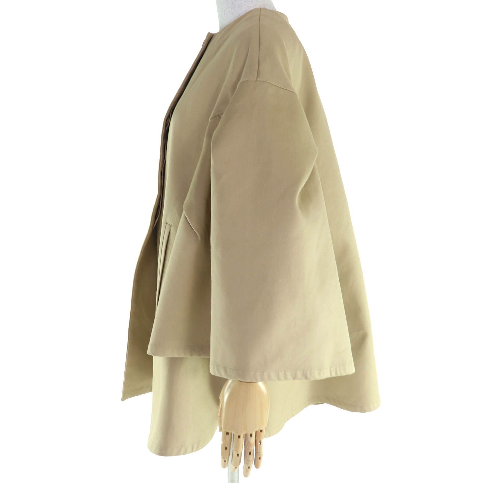 Max Mara マックスマーラ 23473104366 CORFU コットン100% 白タグ ロゴボタン ノー ケープコート ポンチョ ベージュ S イタリア製 レディース