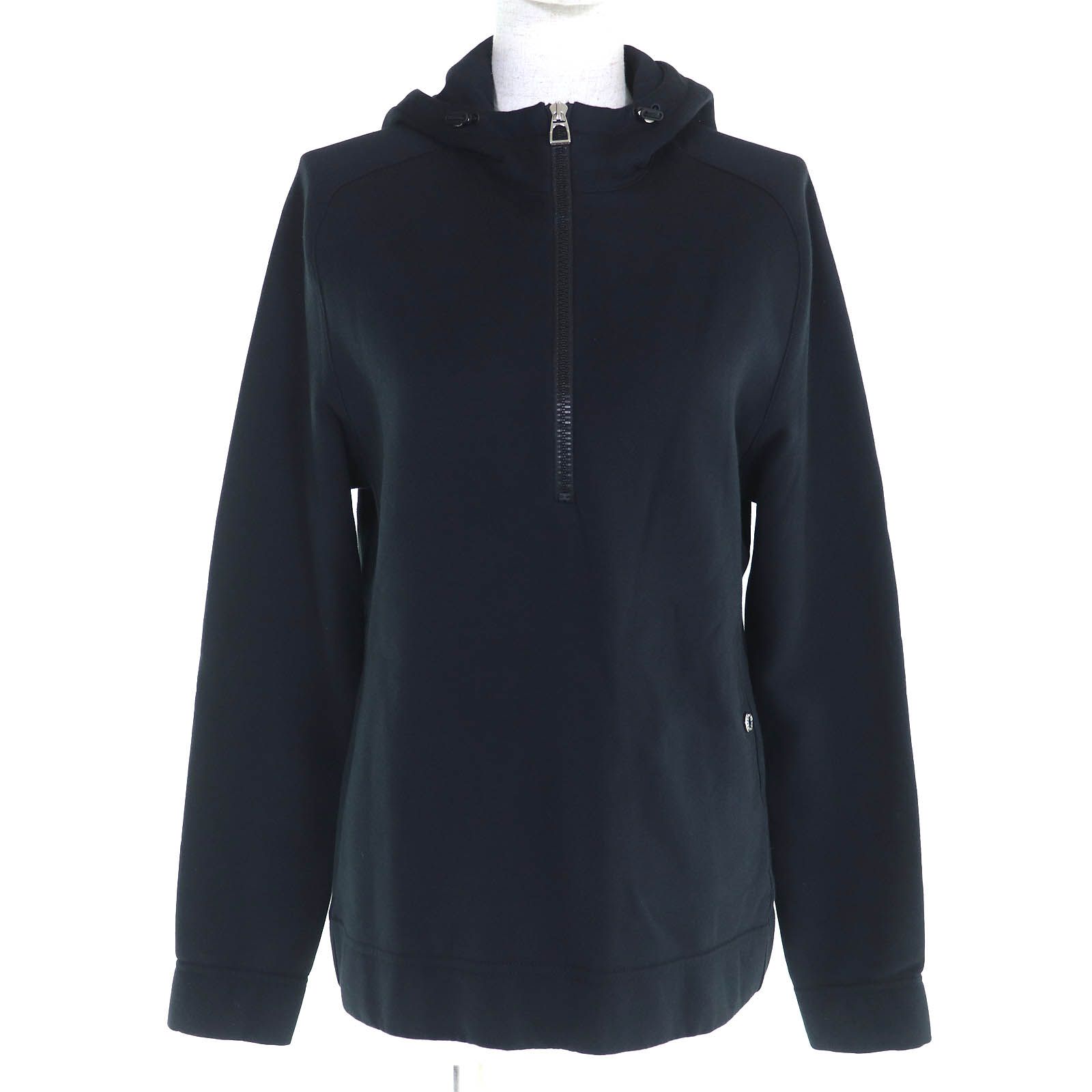 HERMES エルメス コットン100％ セリエボタン ハーフジップ プルオーバー パーカー ブラック S フランス製 レディース