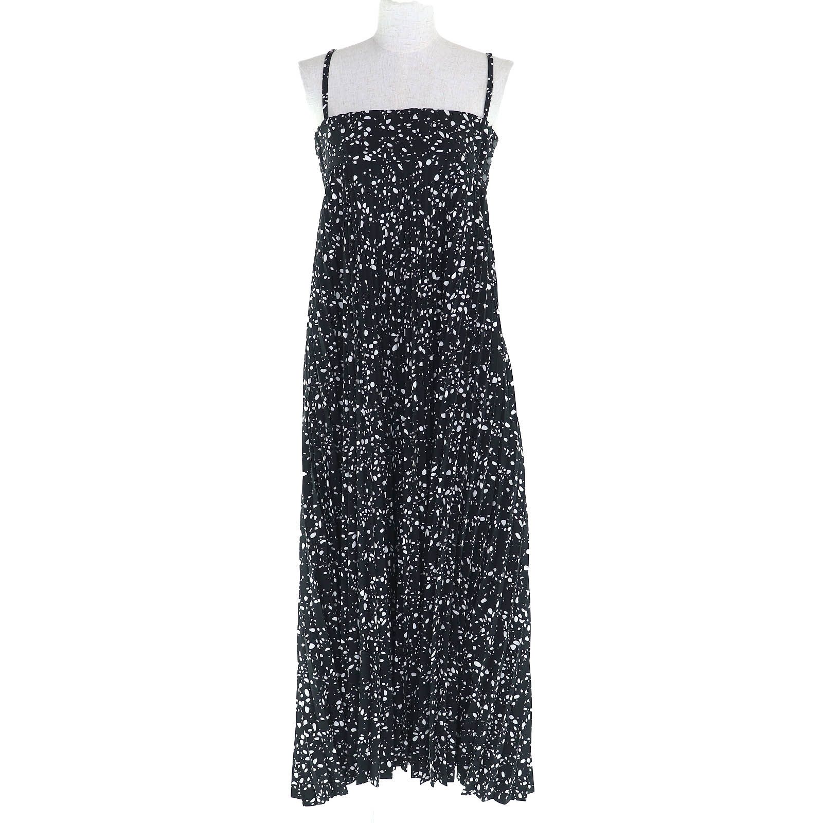 HYKE ハイク 23SS 231-16172 PEBBLE PRINTED MAXI DRESS 総柄 プリーツ マキシ丈 キャミワンピース ブラック ホワイト 1 レディース