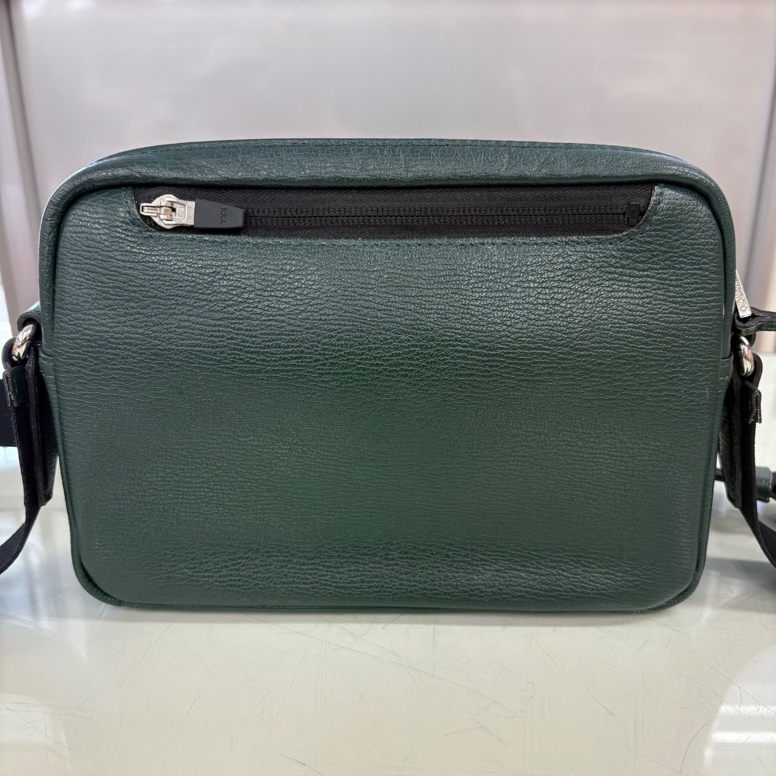 CK CALVIN KLEIN 本革 レザーショルダーバッグ 緑 シーケーカルバン 