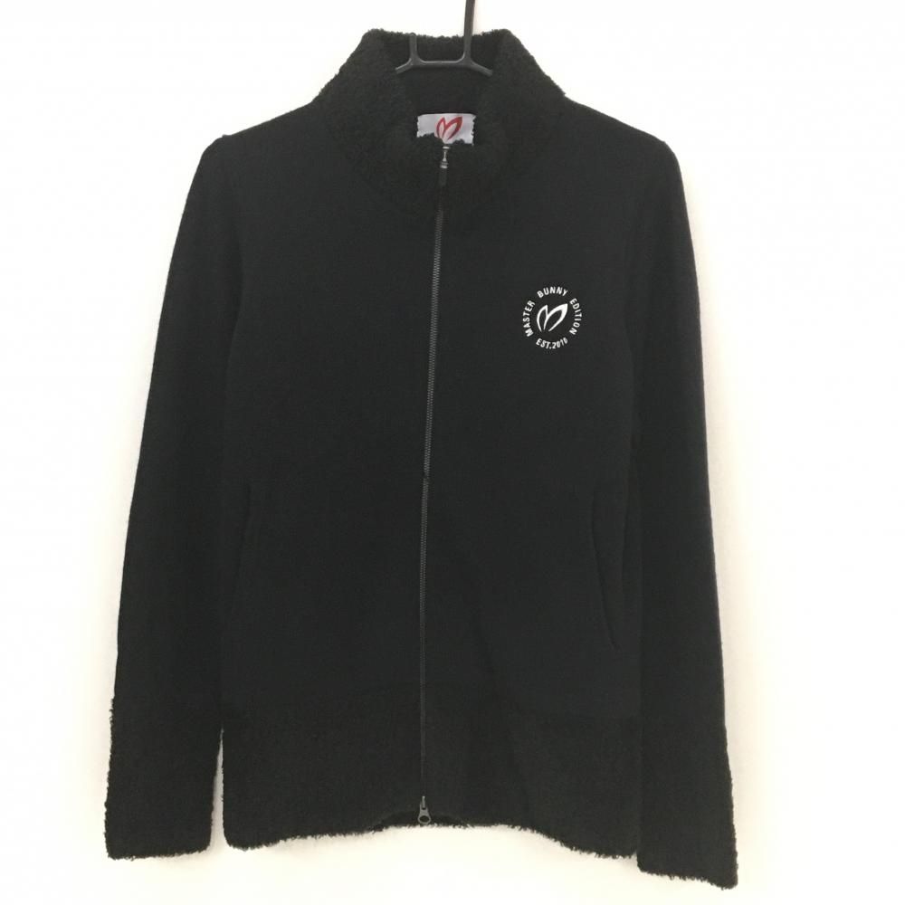 超 マスターバニー ニットジャケット 黒×白 一部ボア ウール混 レディース 2 L ゴルフウェア モデル MASTER BUNNY EDITION