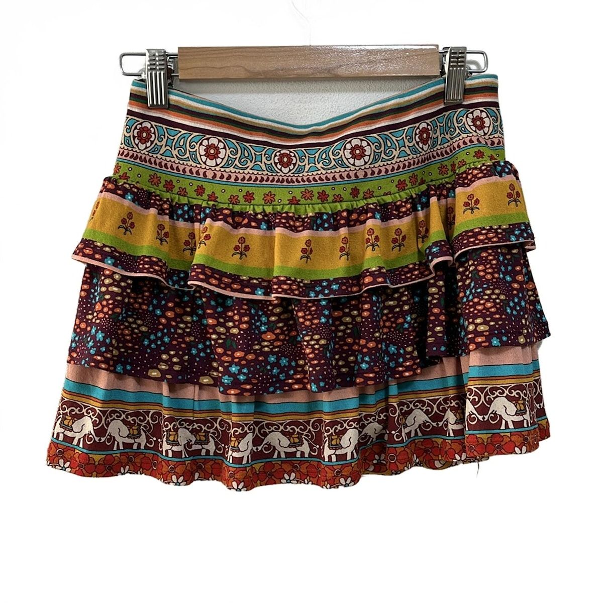 mash mania マッシュマニア ミニスカート レディース パープル ライトグリーン マルチ 花柄 ウエストゴム フリル