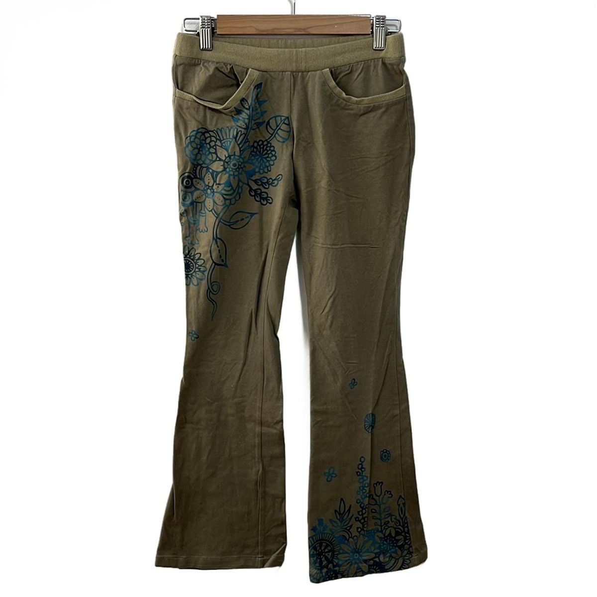 mash mania マッシュマニア パンツ サイズS レディース - ライトグリーン×ブルー フルレングス フラワー 花 ウエストゴム