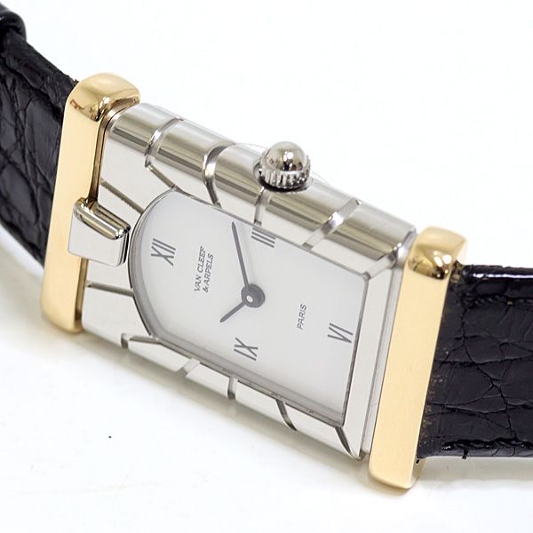  ヴァンクリーフ＆アーペル レディース腕時計 ファサード ホワイト文字盤 レザー クォーツ 仕上げ済 腕時計(クォーツ) 腕時計(アナログ)