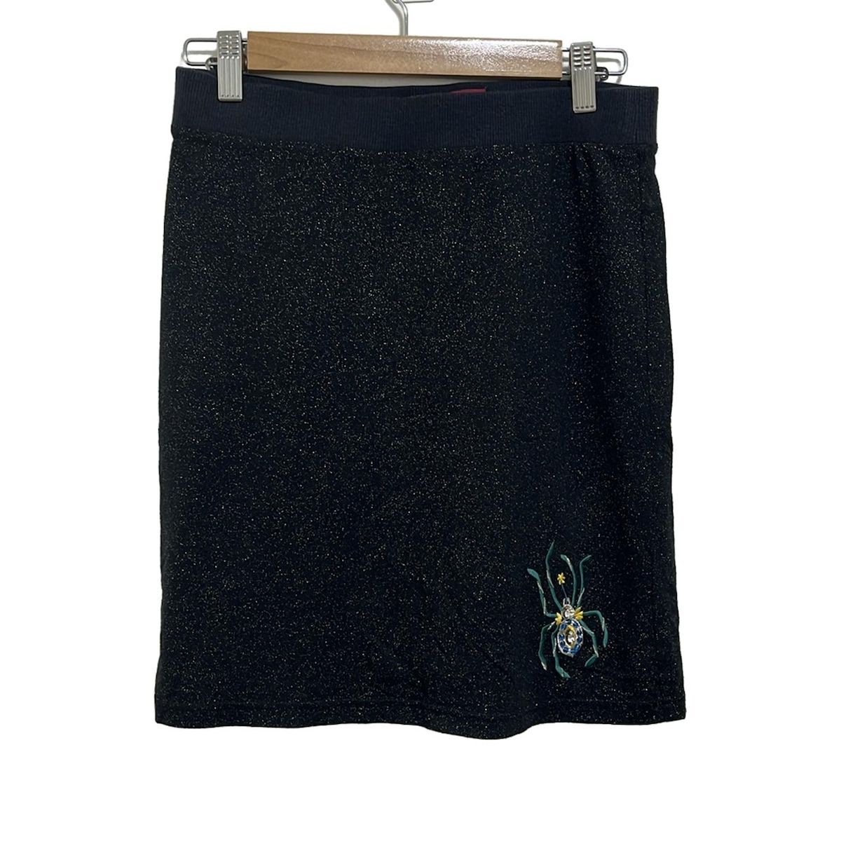 mash mania マッシュマニア スカート レディース - 黒×ダークグリーン×マルチ ひざ丈 ラメ ウエストゴム ラインストーン ビーズ