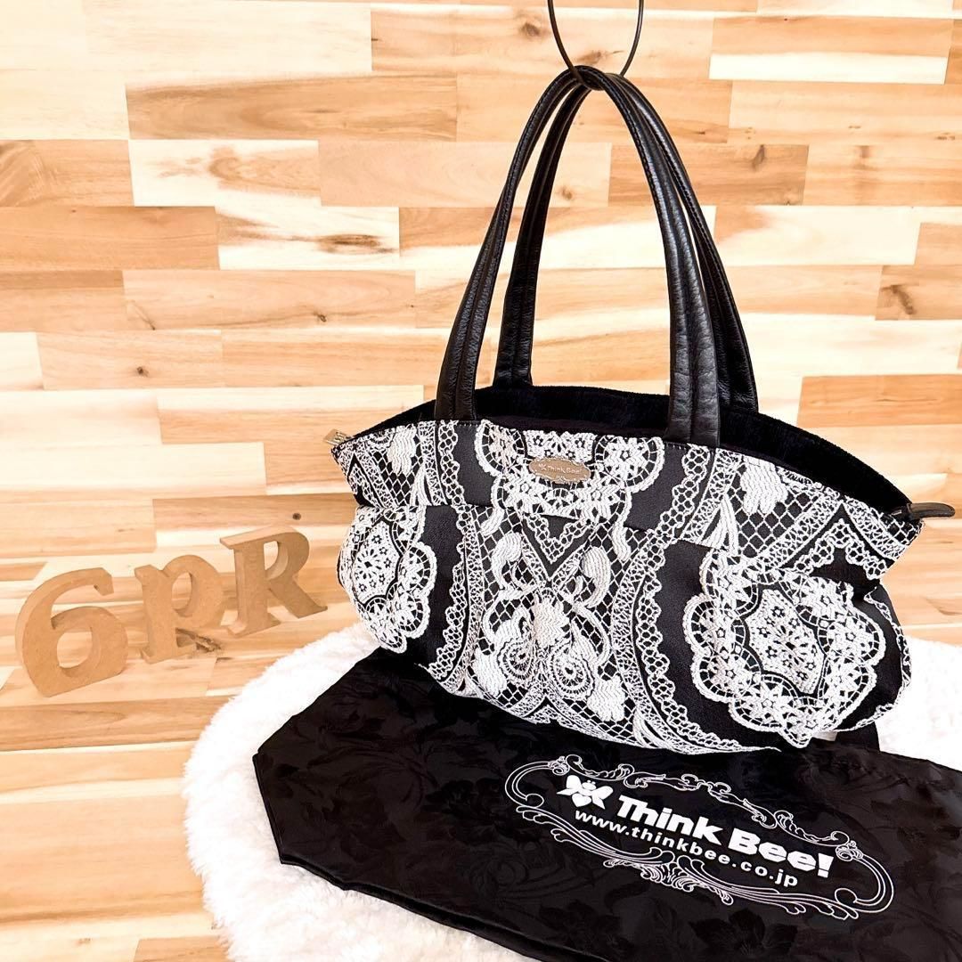 希少【シンクビー】ジャガード トルキーレース トートバッグ レース柄