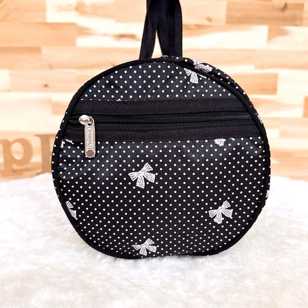 レスポートサック】ドット×リボン柄 ミニ ボストン トートバッグ 黒
