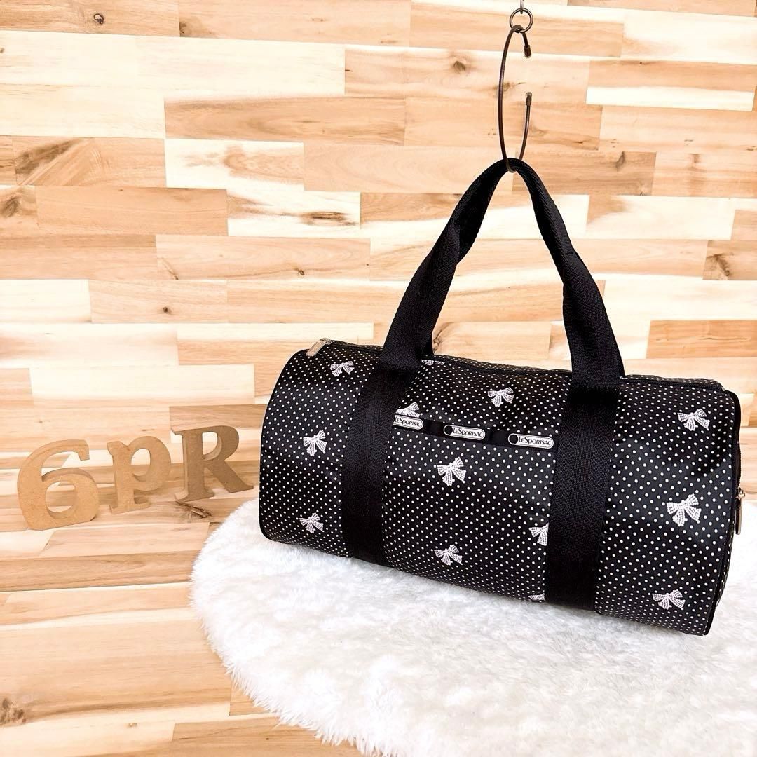 レスポートサック】ドット×リボン柄 ミニ ボストン トートバッグ 黒