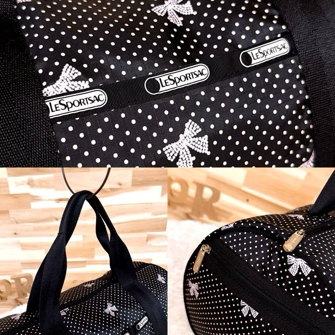 レスポートサック】ドット×リボン柄 ミニ ボストン トートバッグ 黒