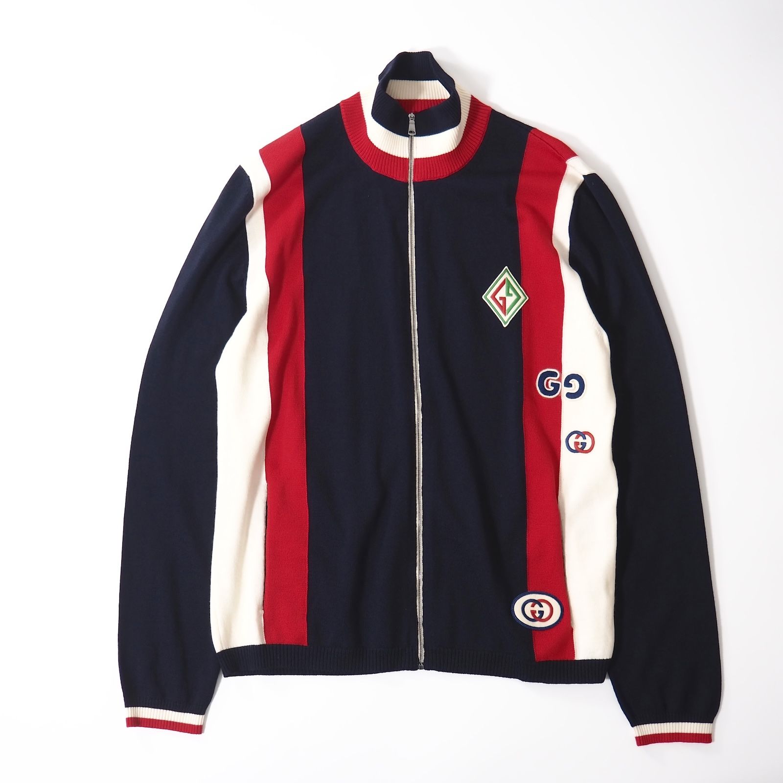 美品 グッチ GUCCI GGワッペン ウール ニット ボンバー ジャケット L