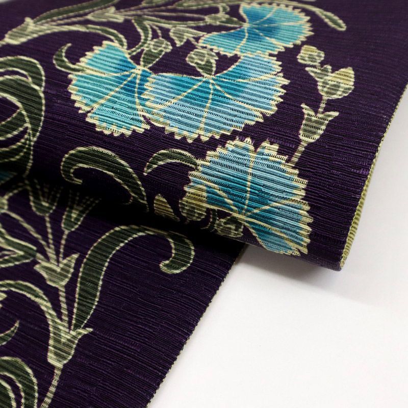  召しませ華 半幅帯 リバーシブル 撫子×チューリップ 黒紫×黄土色 カジュアル きもの 和装 BP 9-3 半巾 半幅 小袋帯 帯