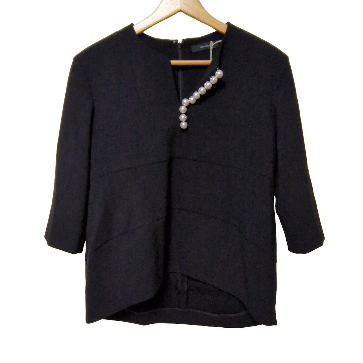 YOKO CHAN ヨーコ チャン 七分袖カットソー サイズ40 M レディース - 黒 Vネック パール