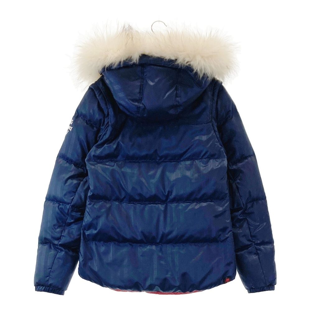 サイズ 0 BALANCE GOLF ニュー ンス 4 WAY ファー付き中綿ジャケット ストライプ柄 ネイビー系 ゴルフウェア レディース ストスト