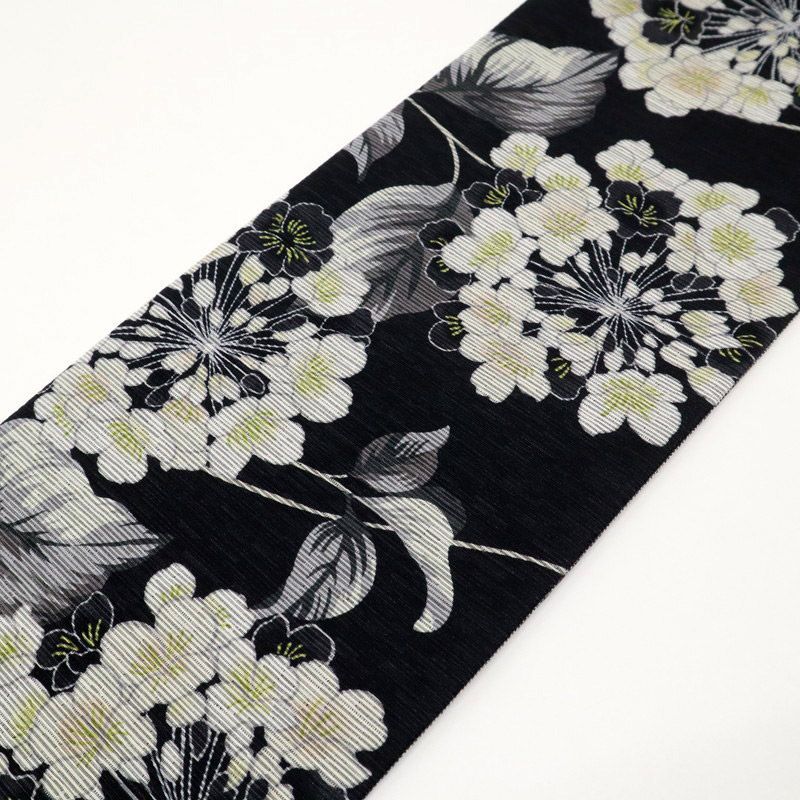  召しませ花 半幅帯 リバーシブル カジュアル プリムラ モノトーン BB 8 5 半巾 半幅 小袋帯 帯