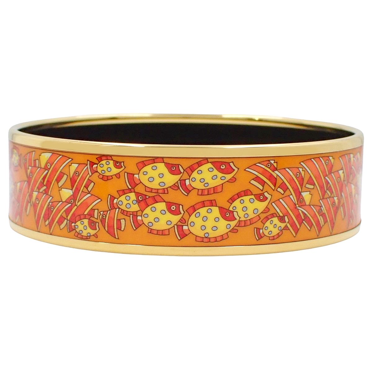 HERMES エルメス エマイユ GM メタル GP バングル ジュエリー 七宝焼き ブレスレット 魚 オレンジ ゴールド金 レディース アラモード