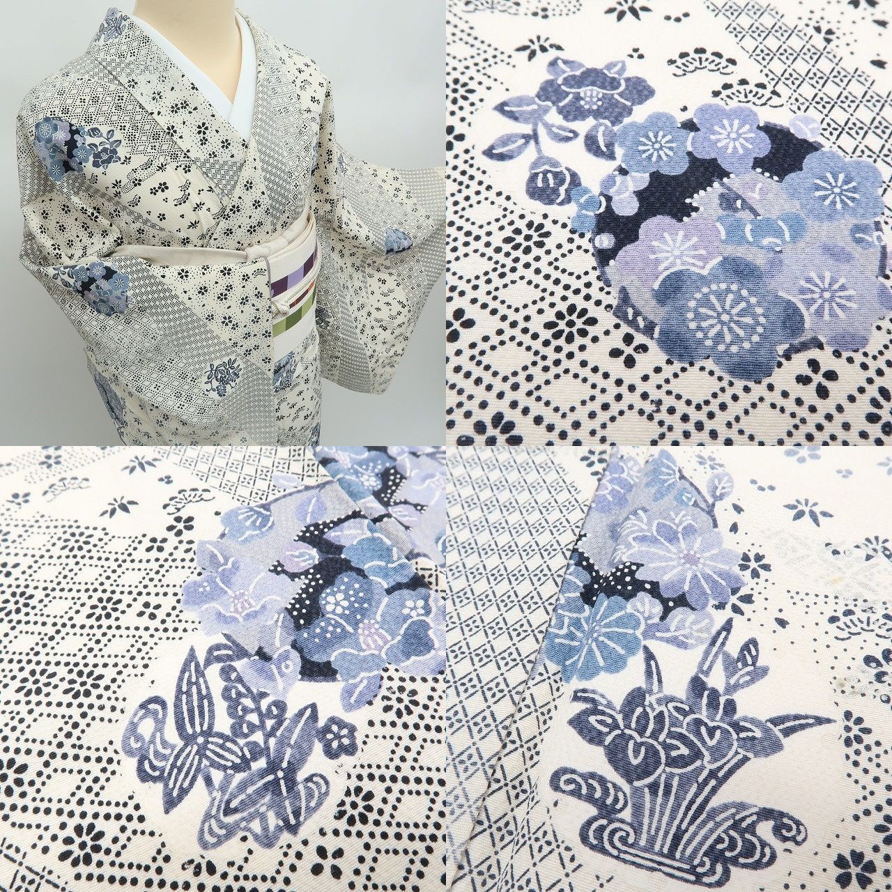 ✾まめ藤✾m2352＊正絹 菖蒲 椿 菊 桜 手縫い仕立て 小紋 - メルカリ