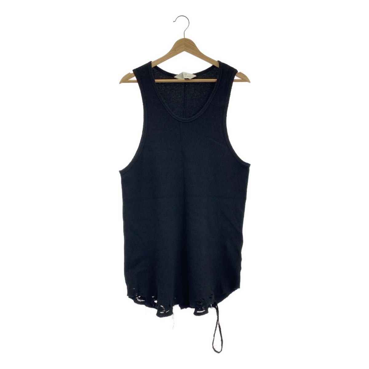 ANCELLM アンセルム DAMAGE WAFFLE TANK TOP ダメージ加工 ワッフル ロング タンクトップ カットソー 2 ブラック メンズ
