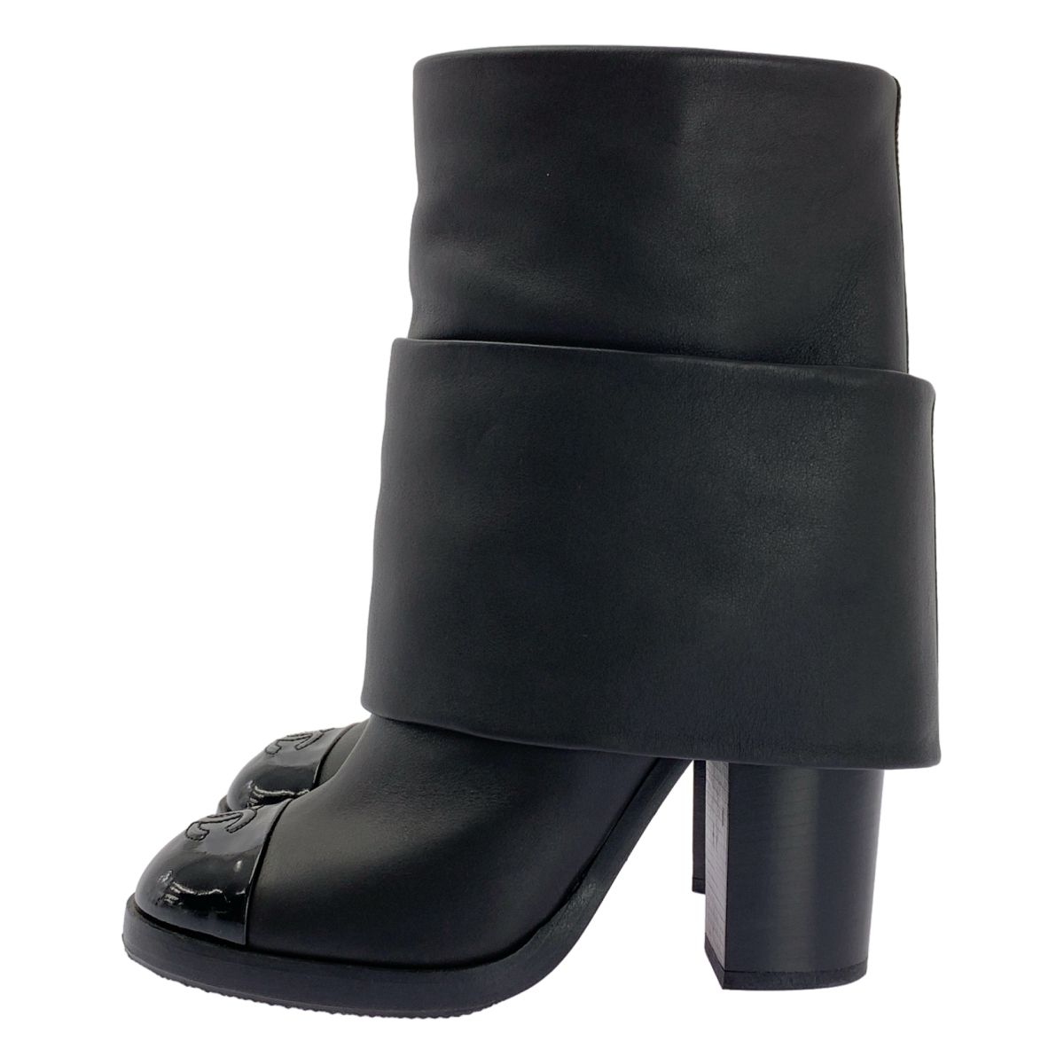 CHANEL シャネル ココマーク レイヤード ヒール ブーツ 38 C ブラック レディース