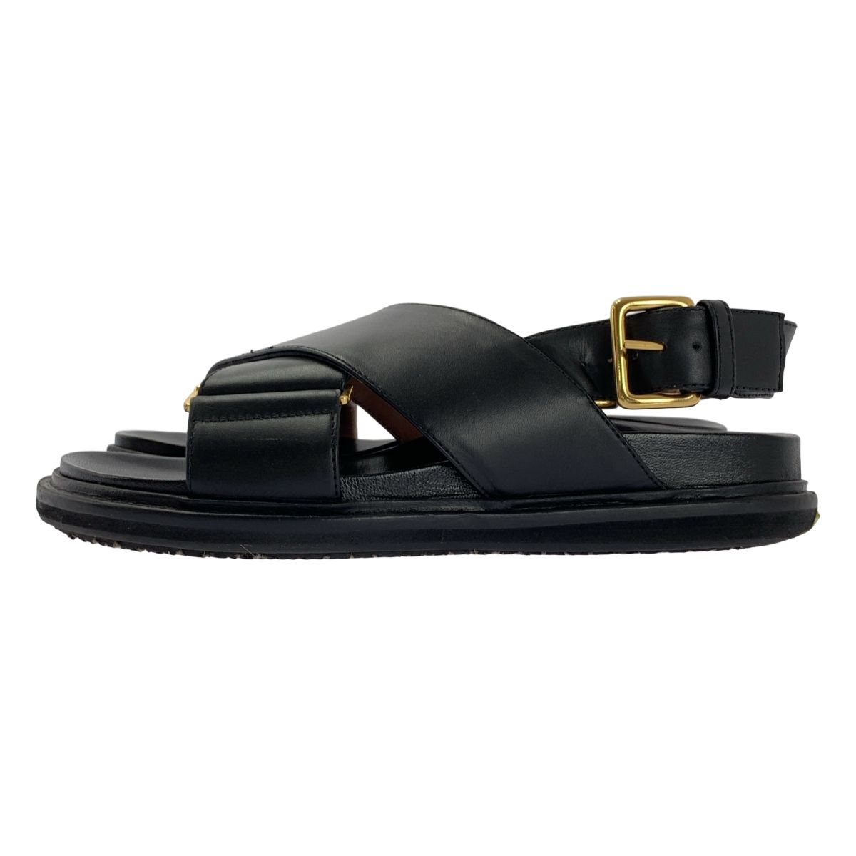MARNI マルニ Fussbett フスベット レザー クロスベルト サンダル ブラック ゴールド レディース