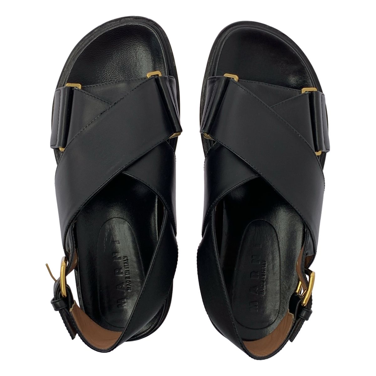  MARNI マルニ Fussbett フスベット レザー クロスベルト サンダル ブラック ゴールド レディース その他 靴